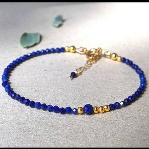 Lapis Lazuli Bracelet Beaded blue gemstone gold or sterling silver